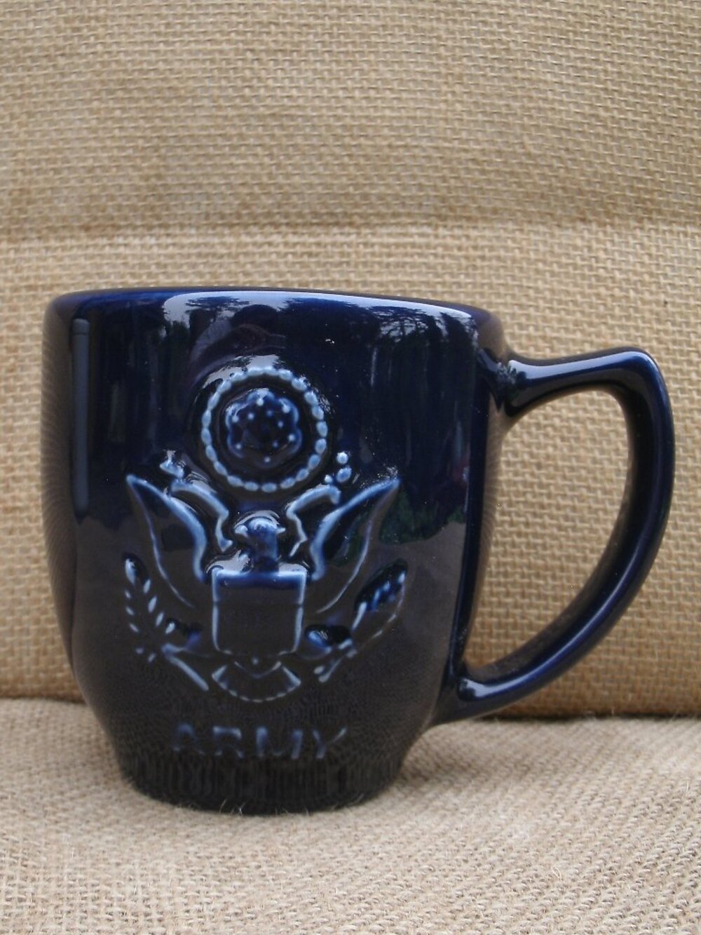 Vintage Hall Pottery US Army Crest Mug Military Blue